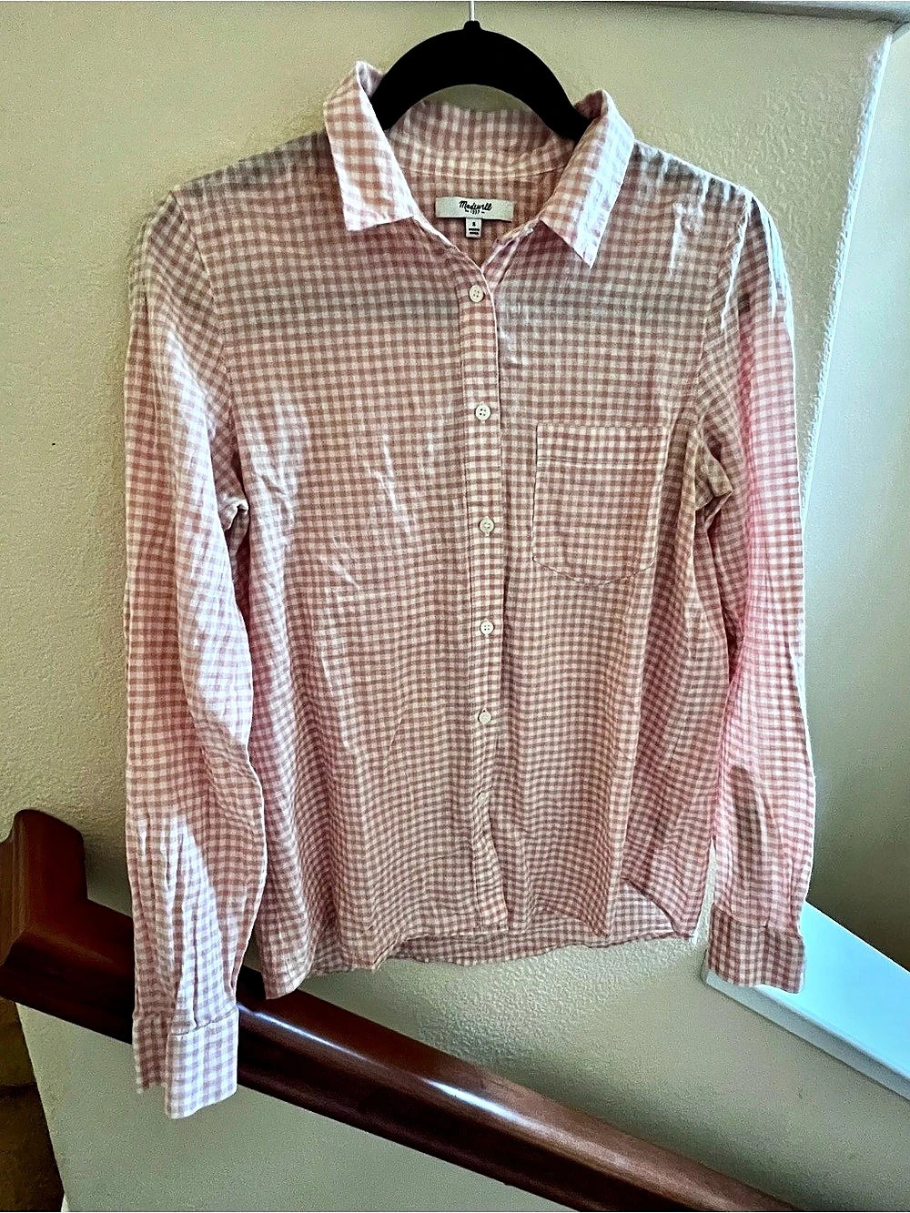 Madewell Cottagecore Gingham Button Down Pink/Peach & White Size Small